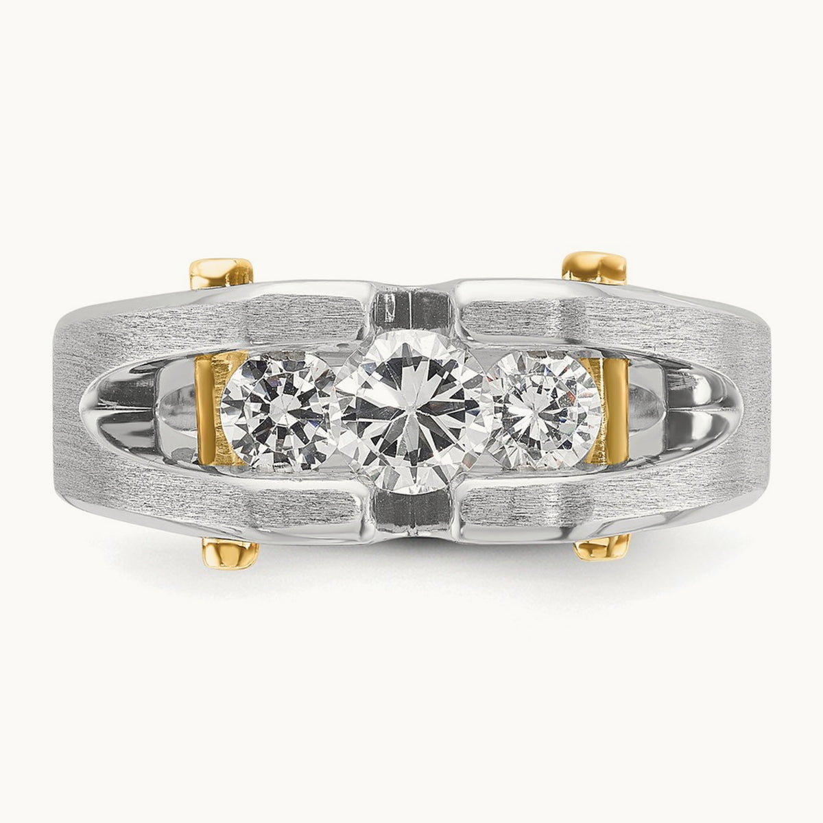 14ktt IBGoodman Men's Polished Satin & Cut-Out 3-Stone Diamond Ring