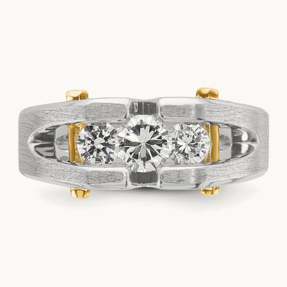 14ktt IBGoodman Men's Polished Satin & Cut-Out 3-Stone Diamond Ring