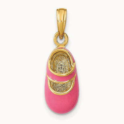 w/ Pink Enamel 3-D Baby Shoe Charm, 14K