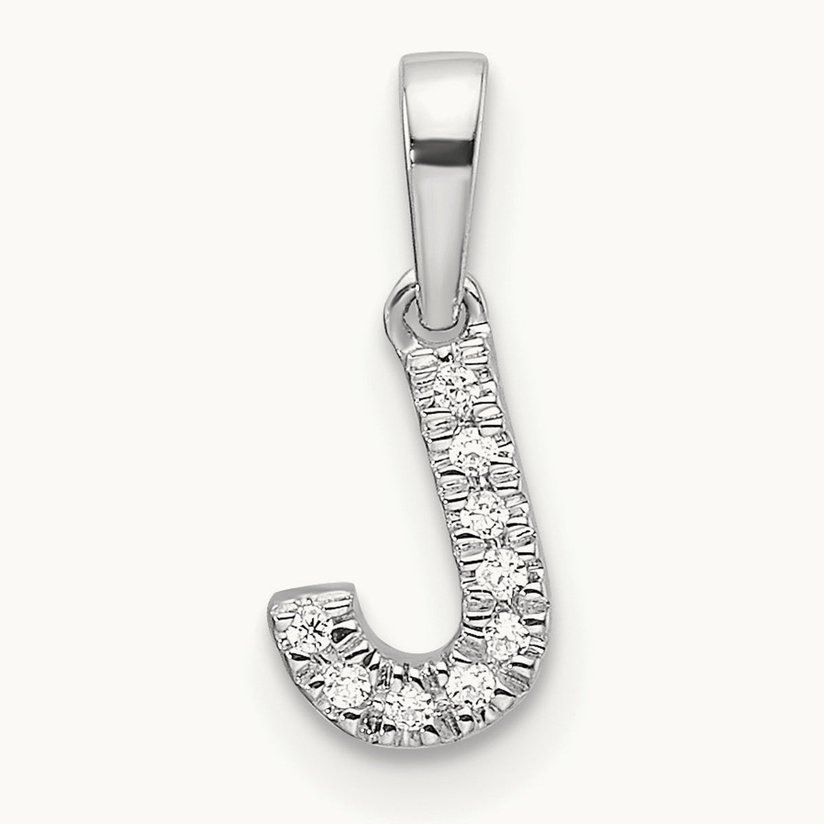 Diamond Initial with Bail Pendant — 14K White Gold, J