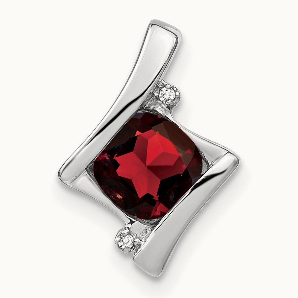 Garnet and Diamond Pendant — 14K White Gold