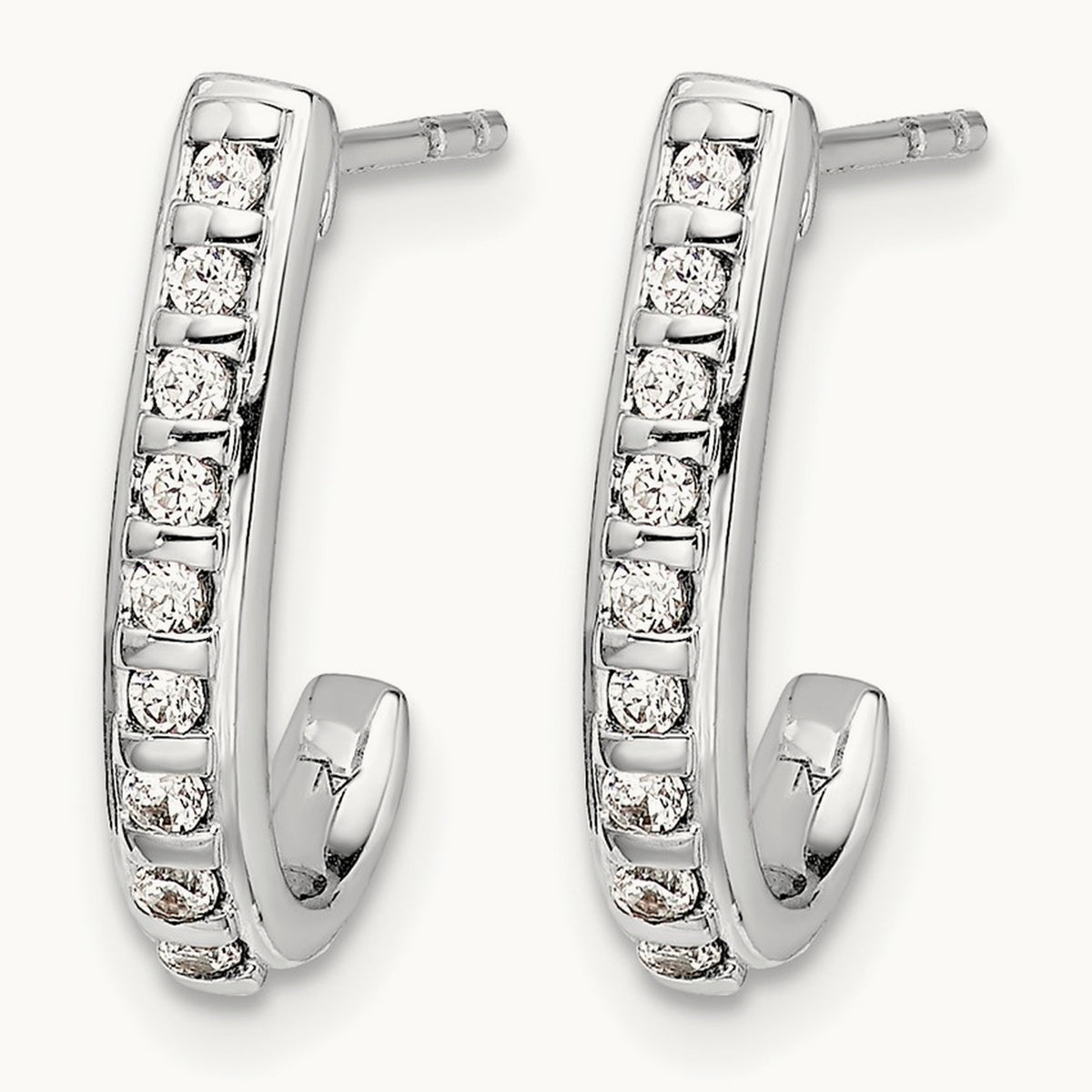 Diamond J-Hoop Post Earrings — 14K White Gold