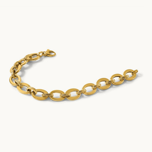 Polished and Textured Greek Key 7.75in Fancy Link Bracelet, 14K