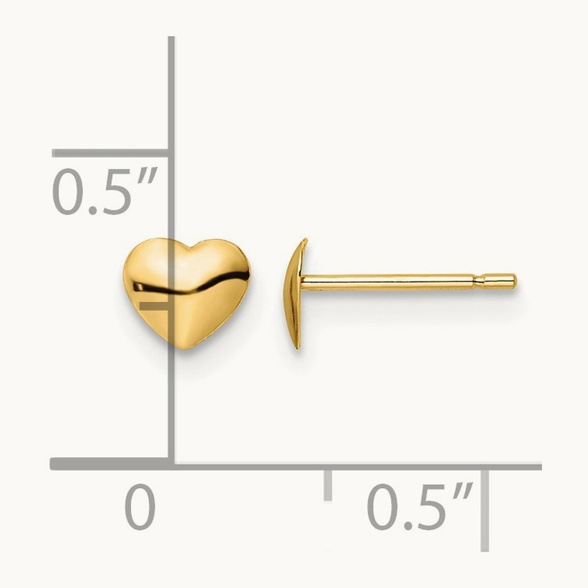 Polished Heart Post Stud Earrings — 14K Yellow Gold, 4.5mm