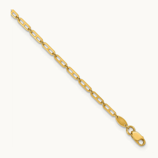 Polished Elongated Anchor Link 9in Plus 1in ext. Anklet, 14K