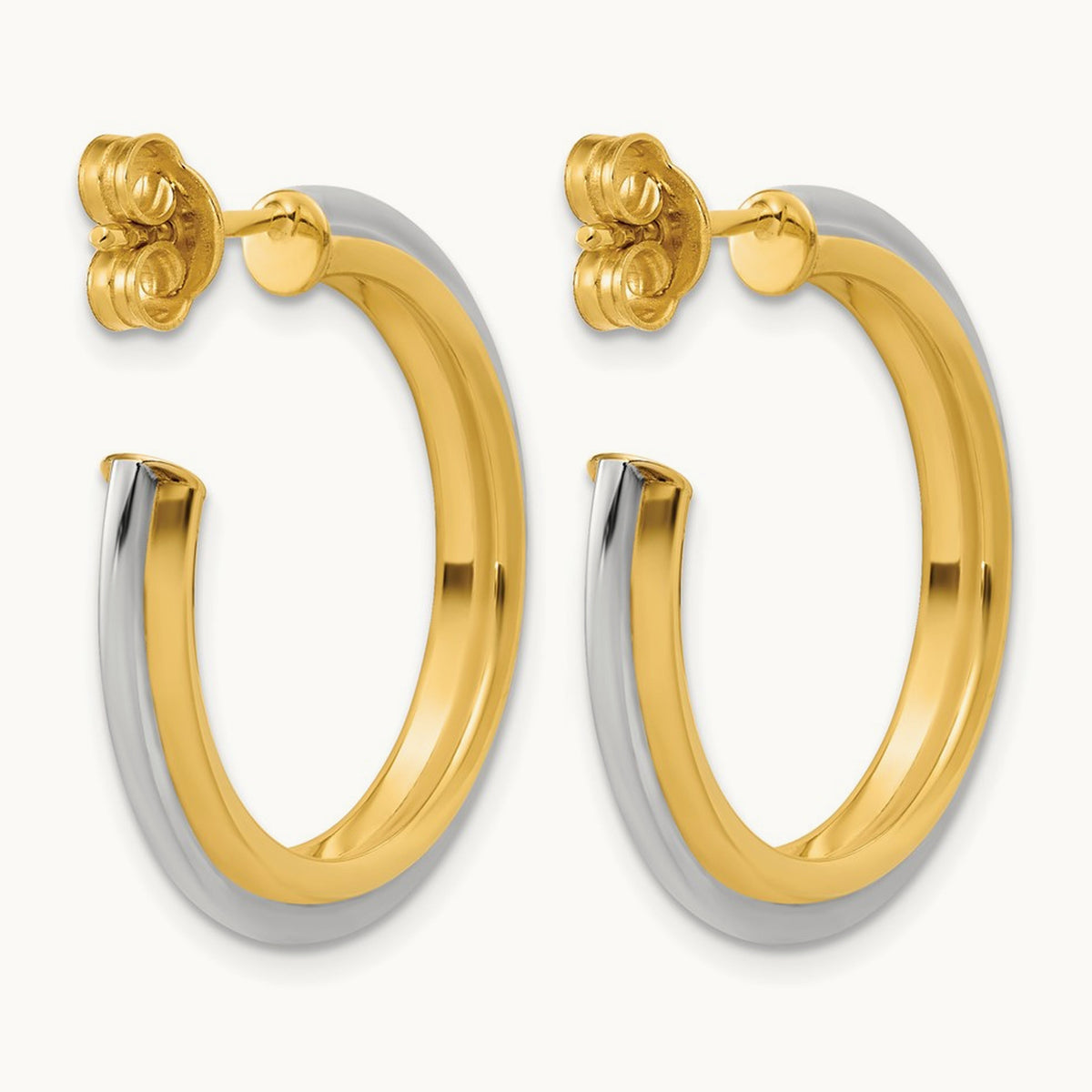w/Rhodium Polished and Grooved J-Hoop Post Earrings, 10K — Leslie's
