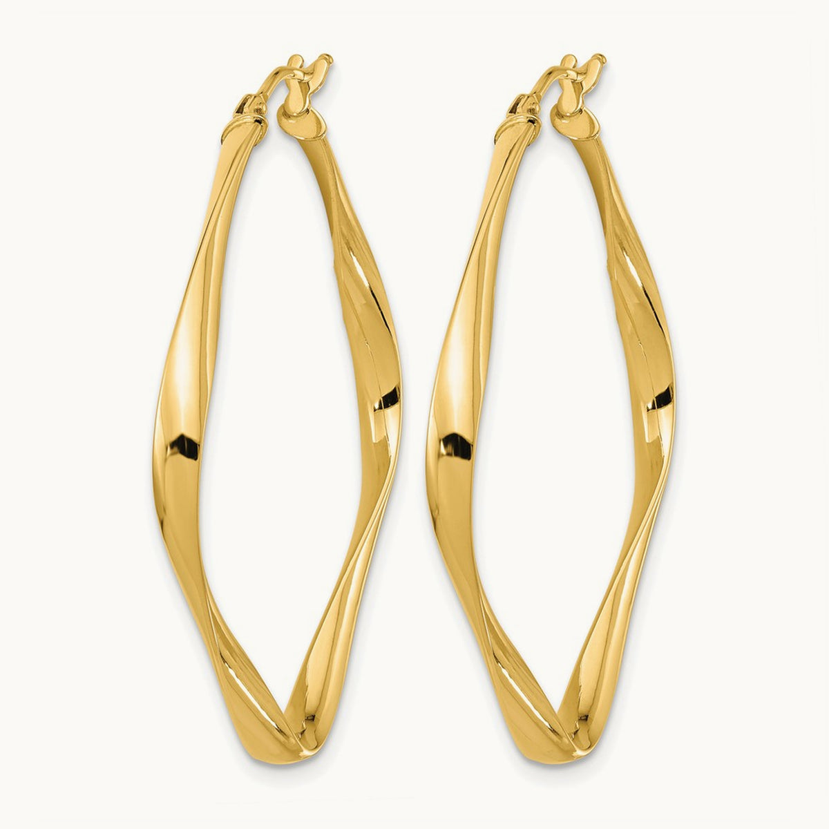 Polished Twisted Square Hoop Earrings — 14K Yellow Gold