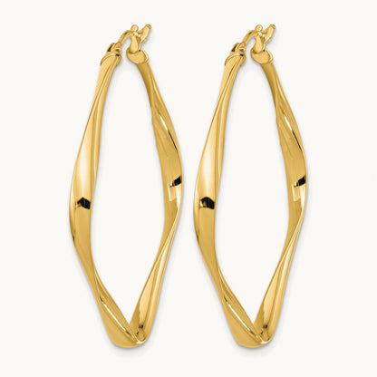 Polished Twisted Square Hoop Earrings — 14K Yellow Gold