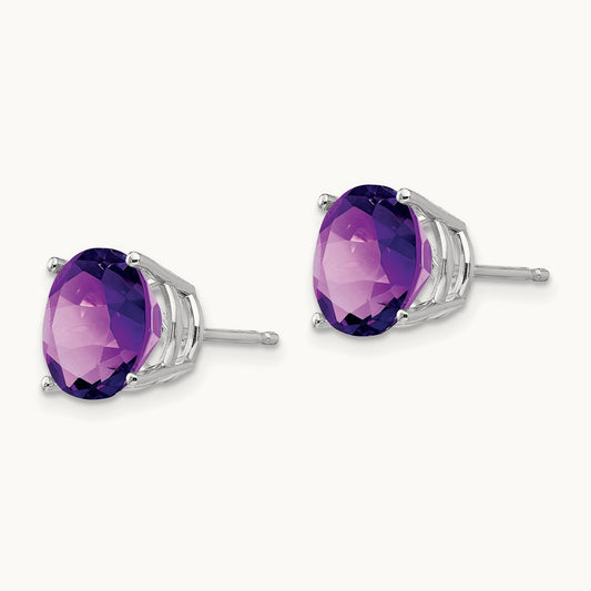 Amethyst Earrings, 9mm, 14K White Gold