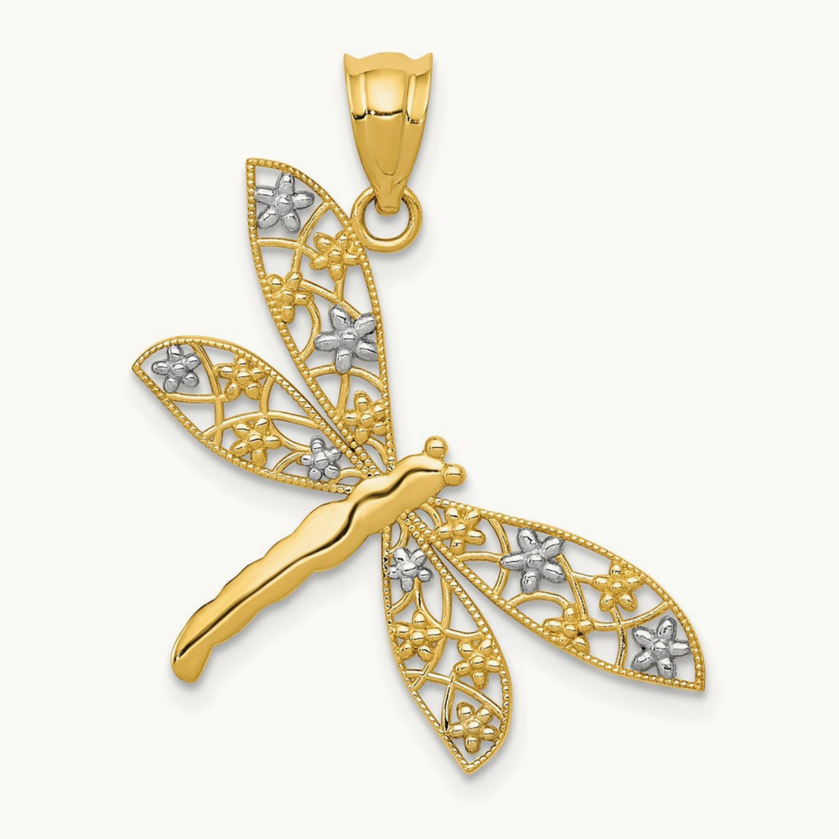 Filigree Dragonfly Pendant — 14K Two-Tone Gold