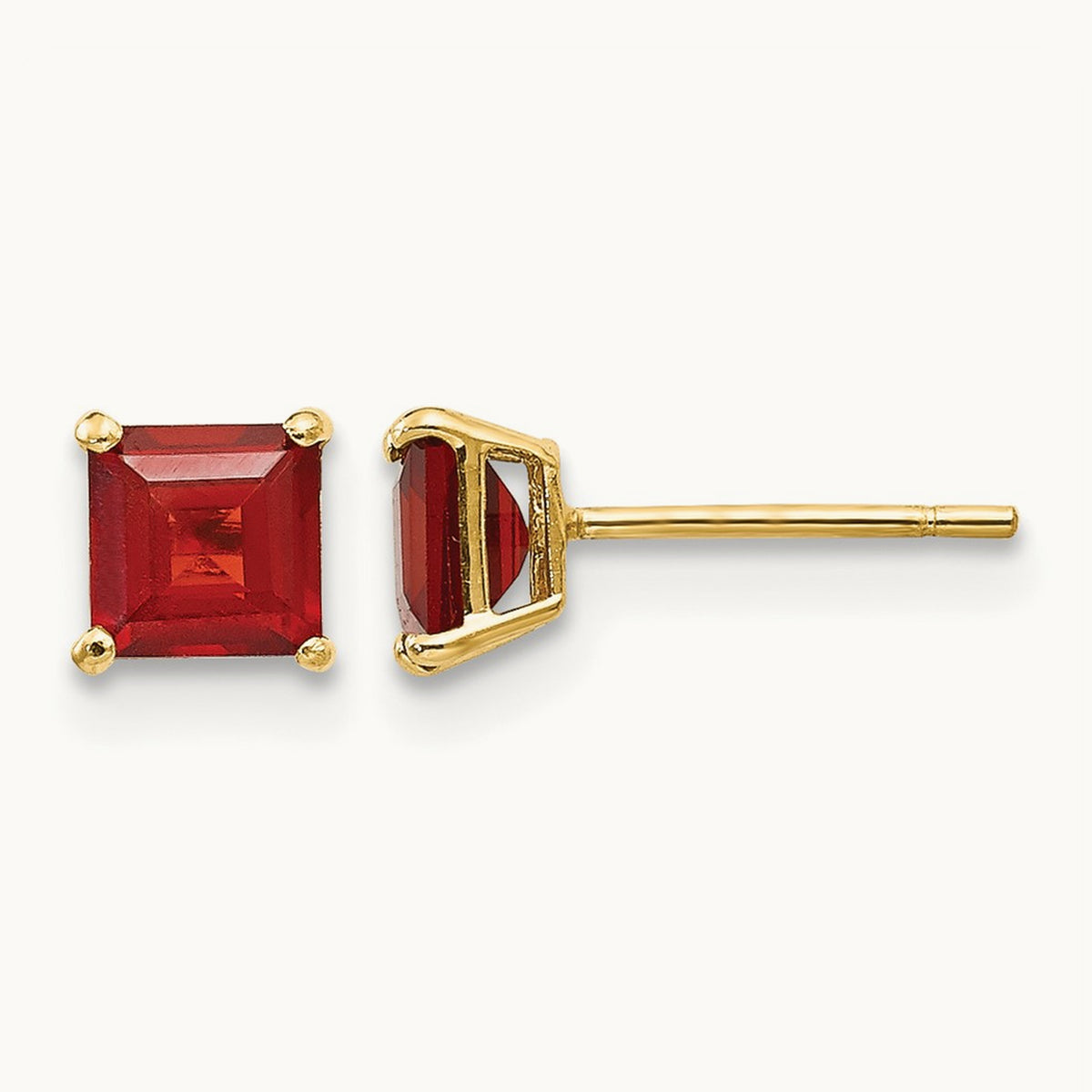 Garnet Square Post Earrings — 4mm