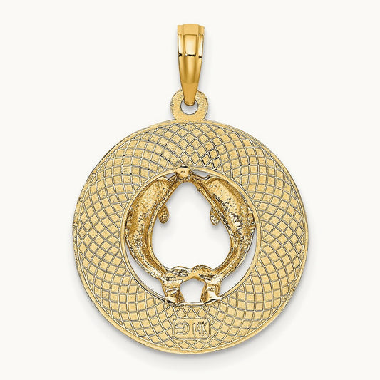 SANIBEL w/Dolphins Circle Charm, 14K