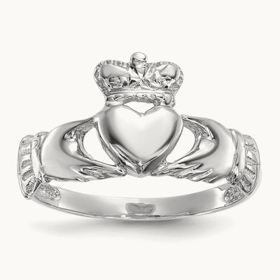 Polished Claddagh Ring, 14K White Gold