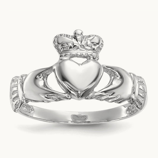 Polished Claddagh Ring, 14K White Gold