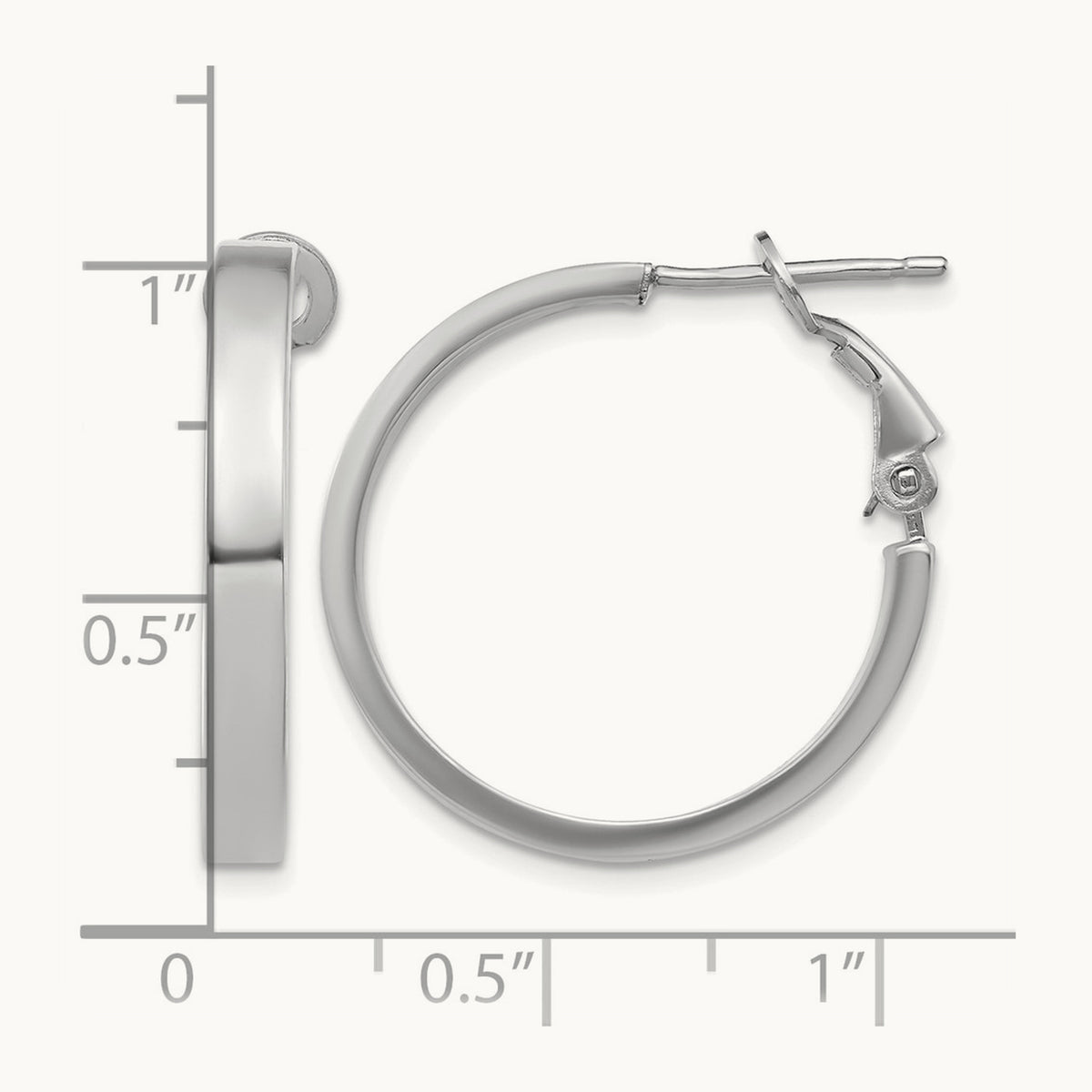 Polished Square Tube Round Hoop Earrings — 14K White Gold, 3x25mm