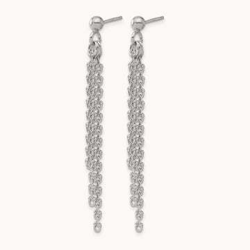 Rh-plated Polished 3-Strand Post Dangle Earrings, Sterling Silver — Leslie's