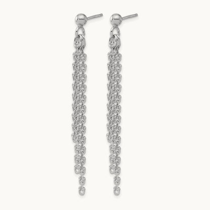 Rh-plated Polished 3-Strand Post Dangle Earrings, Sterling Silver — Leslie's