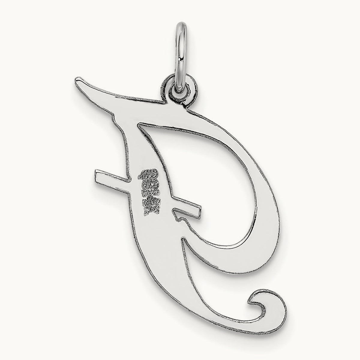 Large Fancy Script Initial Charm — 14K White Gold, F