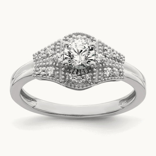 Lab-Grown Diamond Art Deco Round Center Semi-Mount Engagement Ring — 3/8 ct, 7