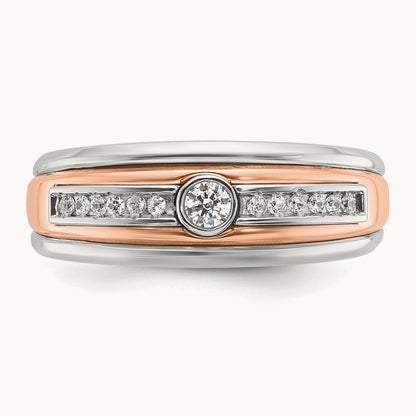 White/Rose Gold IBGoodman Men's Diamond Complete Ring, 14K Two-tone