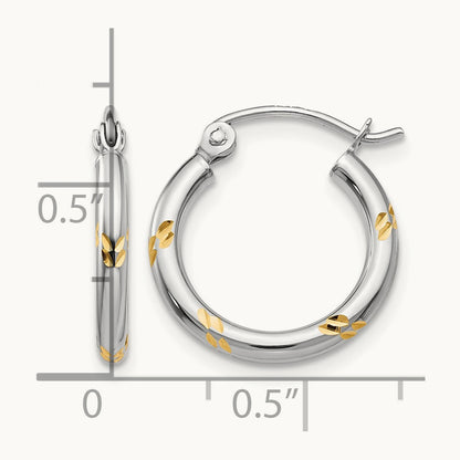 Diamond-cut Hoop Earrings with Yellow Rhodium — 12mm