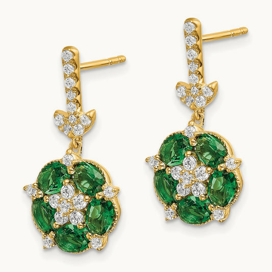 Created Emerald Dangle Post Earrings, 0.50 ct tw Lab-Grown Diamond