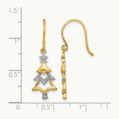 Diamond Christmas Tree Dangle Earrings, 14K with Rhodium