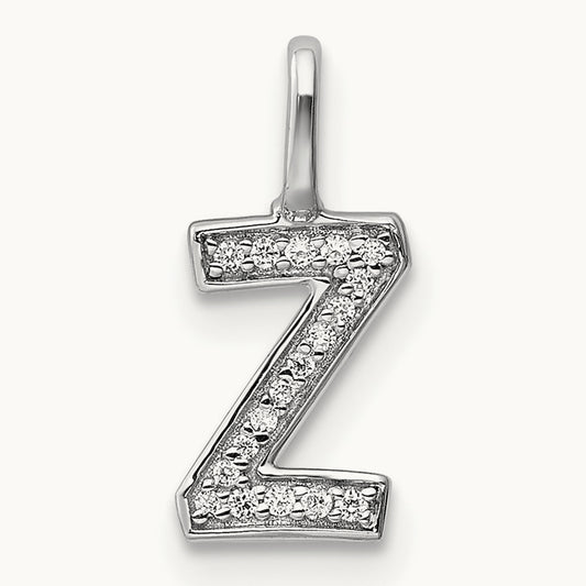 Diamond Letter Z Initial Pendant, 14K White Gold