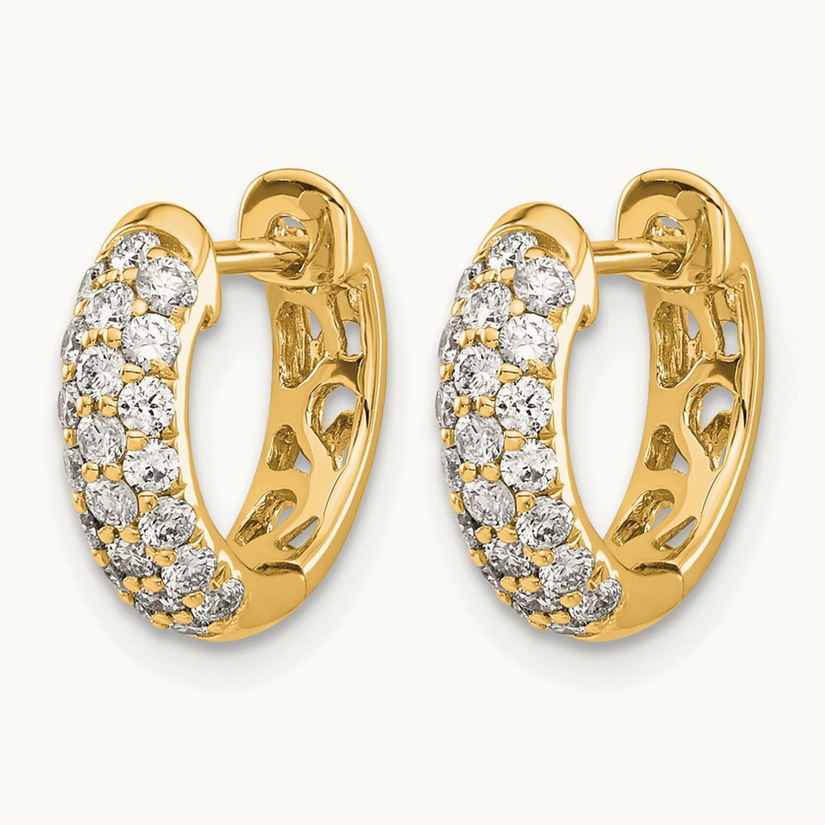 Diamond Hinged Hoop Earrings, 14K Yellow Gold