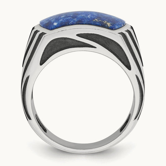 w/Black Rhod IBGoodman Men's Lapis Complete Ring, 14K White Gold