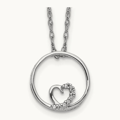 Circle and Heart 18 inch Necklace, 14K White Gold