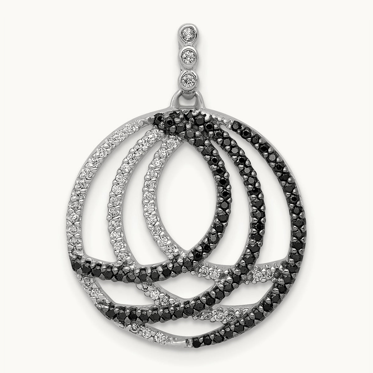 3/8ct. White and Black Diamond Fancy Circle Pendant, 14K White Gold