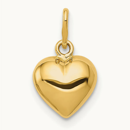 Polished 3-D Puffed Heart Charm, 14K