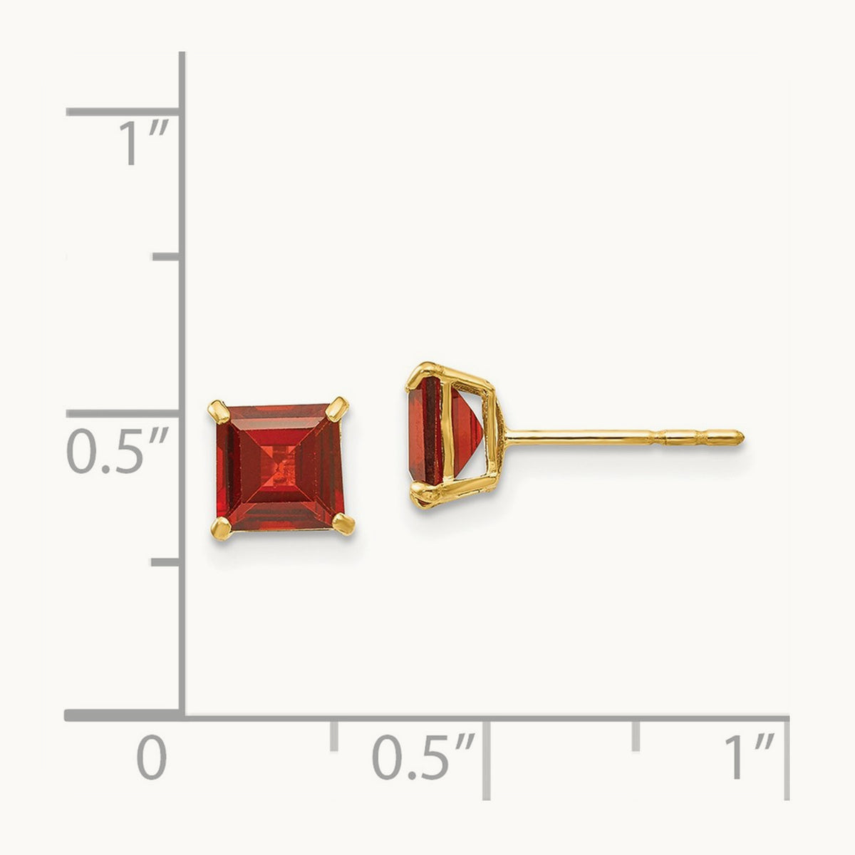 Garnet Square Post Earrings — 5mm