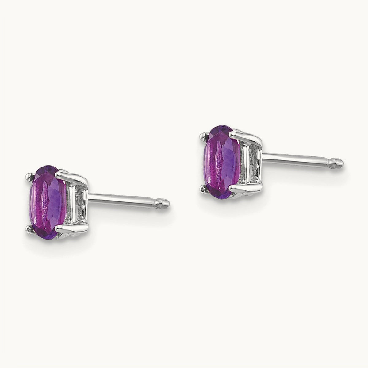 5x3mm Oval Amethyst Earrings, 14K White Gold
