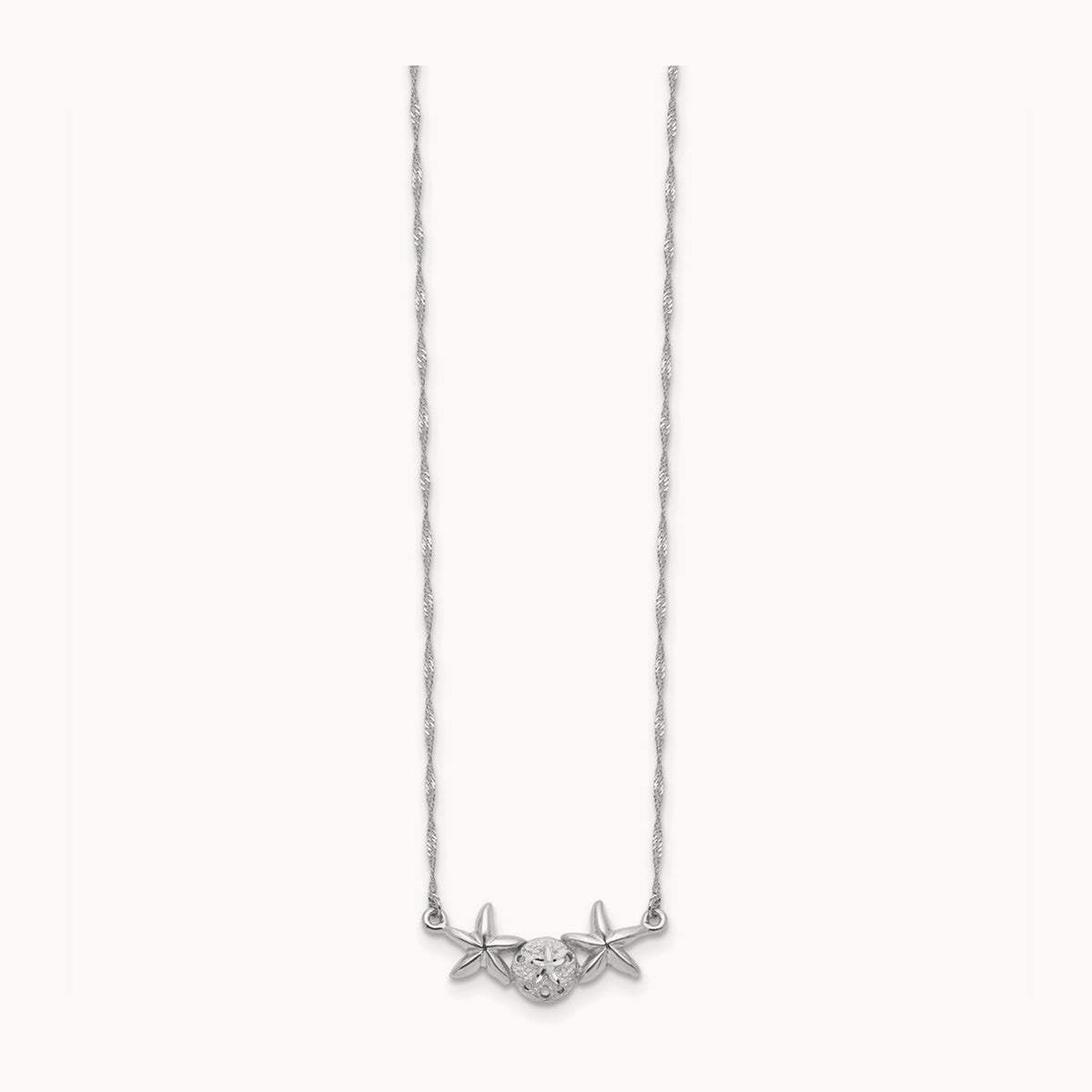 Brushed & Polished Sand Dollar Starfish Necklace — 14K White Gold