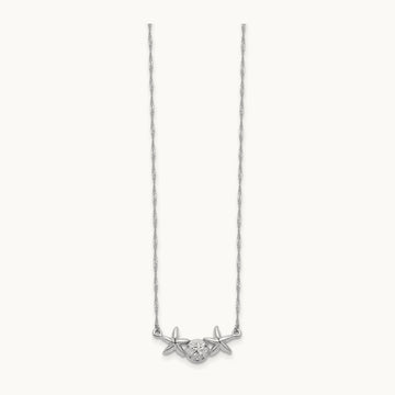Brushed & Polished Sand Dollar Starfish Necklace — 14K White Gold