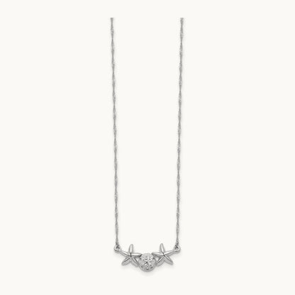 Brushed & Polished Sand Dollar Starfish Necklace — 14K White Gold
