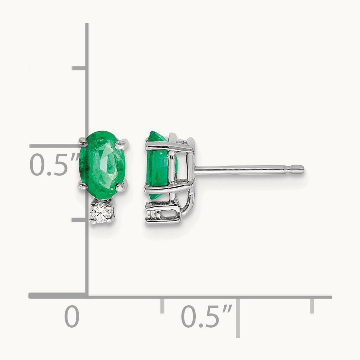 Emerald and Diamond Post Earrings, 14K White Gold