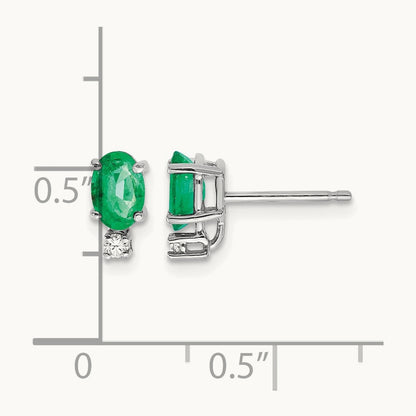 6x4mm Oval Emerald & AAA Diamond Earrings, 14K White Gold