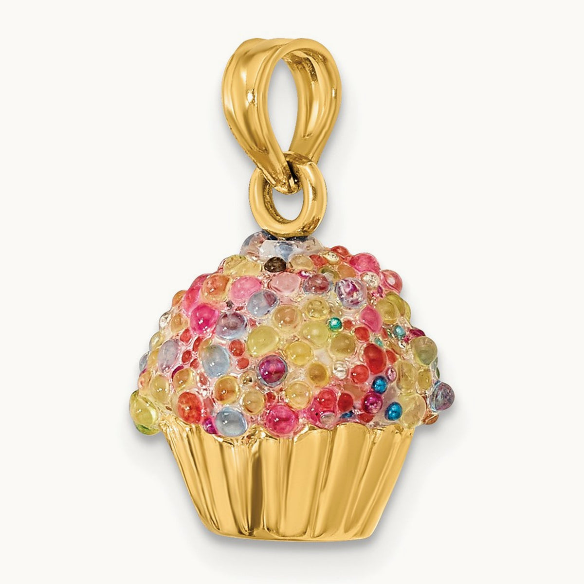 3-D w/Colored Bead Icing Cupcake Charm, 14K