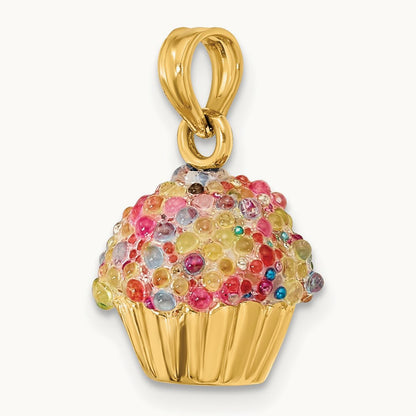 3-D w/Colored Bead Icing Cupcake Charm, 14K