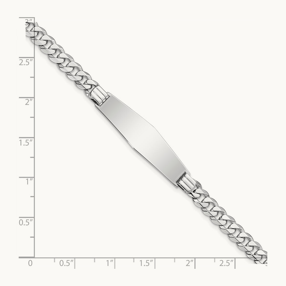 WG Flat Curb Link Soft Diamond Shape ID Bracelet, 14K