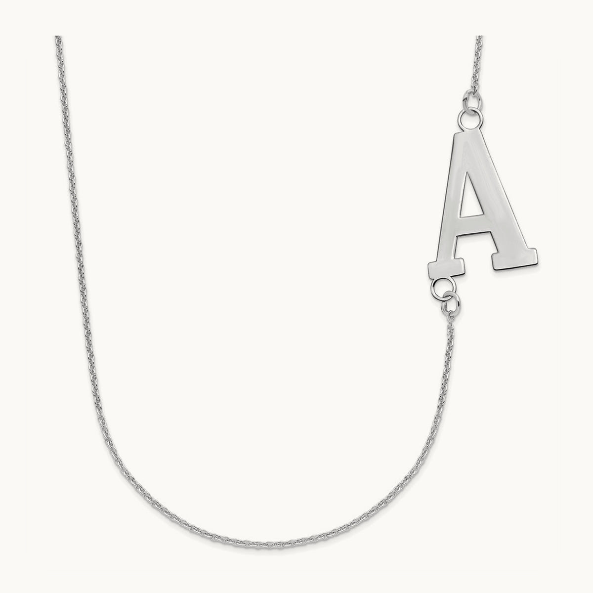 Large Offset Initial Necklace, 14K White Gold