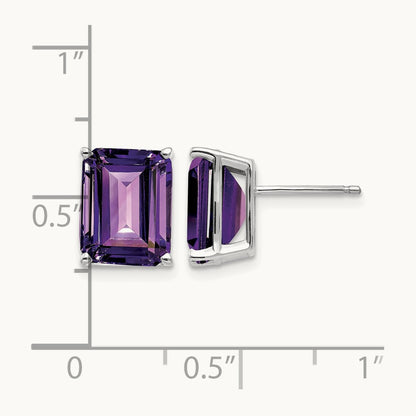 10x8 Emerald Cut Amethyst Stud Earrings, 14K White Gold