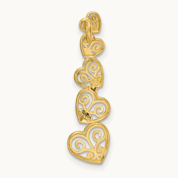 Polished Filigree Vertical Hearts Chain Slide, 14K Two-tone