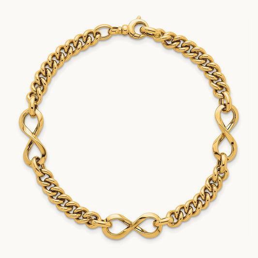 Polished Fancy Infinity Link Bracelet, 14K