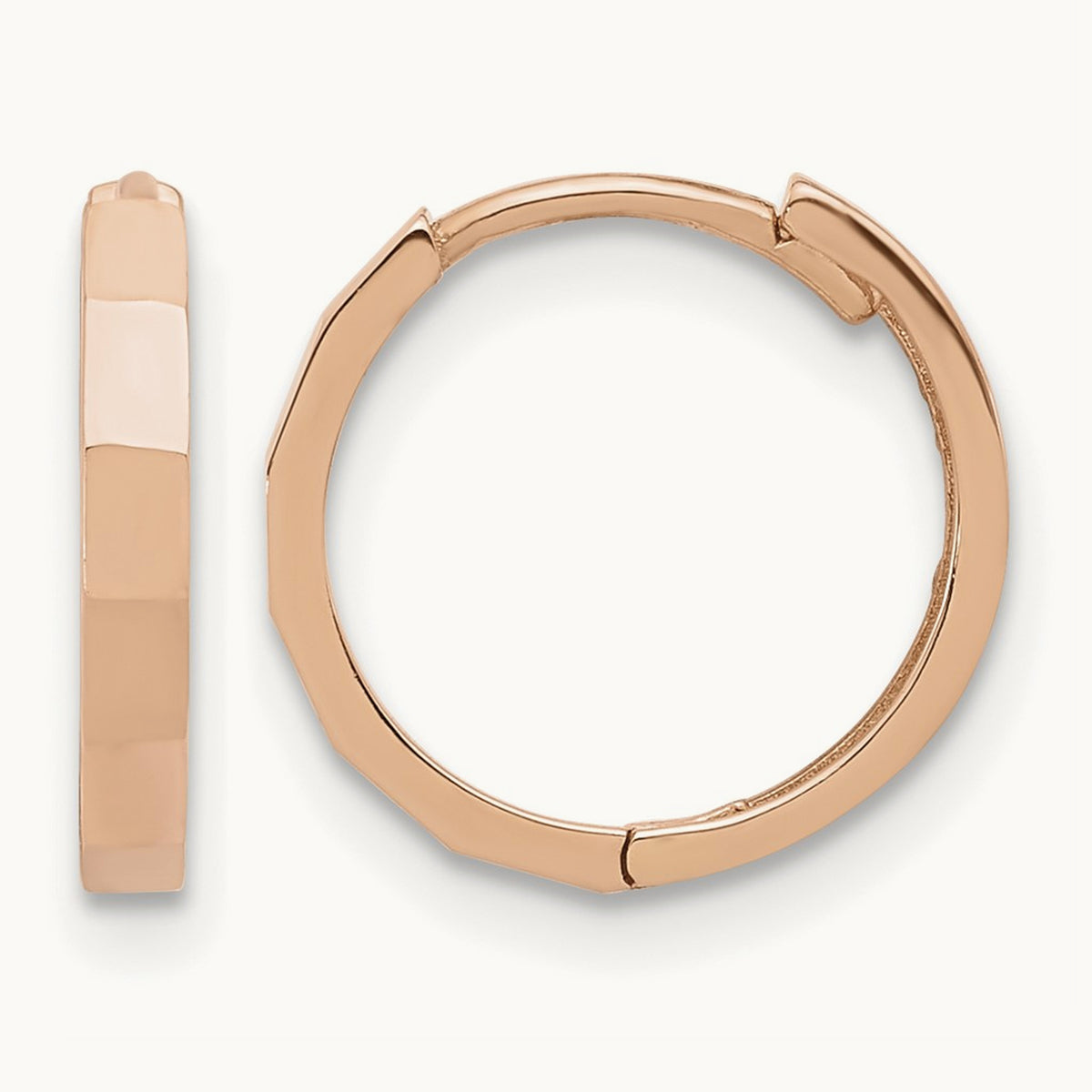 Polished and Diamond-cut Hinged Hoop Earrings — 14K Rose Gold