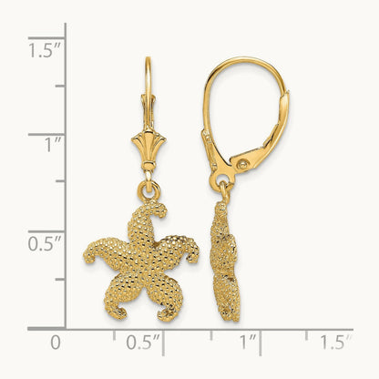 2-D Puffed Starfish Leverback Earrings, 14K