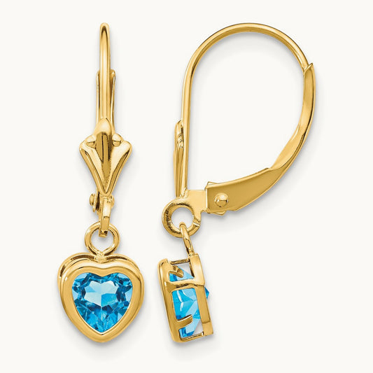 Heart Blue Topaz Earrings, 5mm, 14K